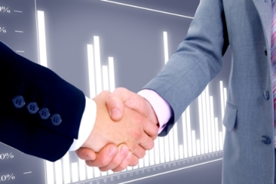 handshake isolated on business background.