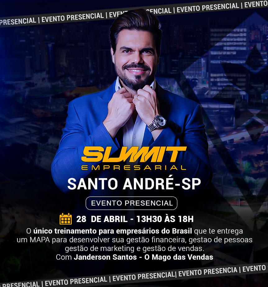 Evento Summit empresarial em Santo andre com o Mago das vendas janderson santos